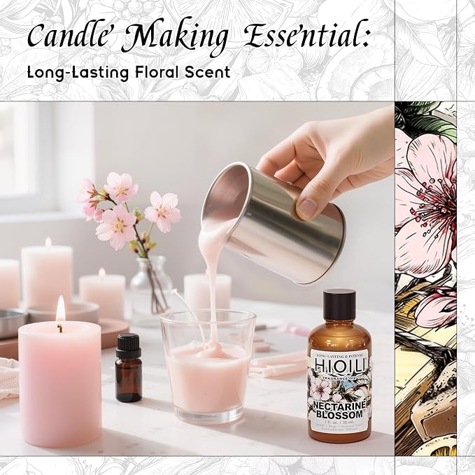 HIQILI Nectarine Blossom Fragrance Oil for Perfume, Candle & Soap Making | Perfect for Diffuser Home, Car, Yoga & SPA, Add to Body Lotion, Dryer Balls - 1 Fl Oz / 30 ML