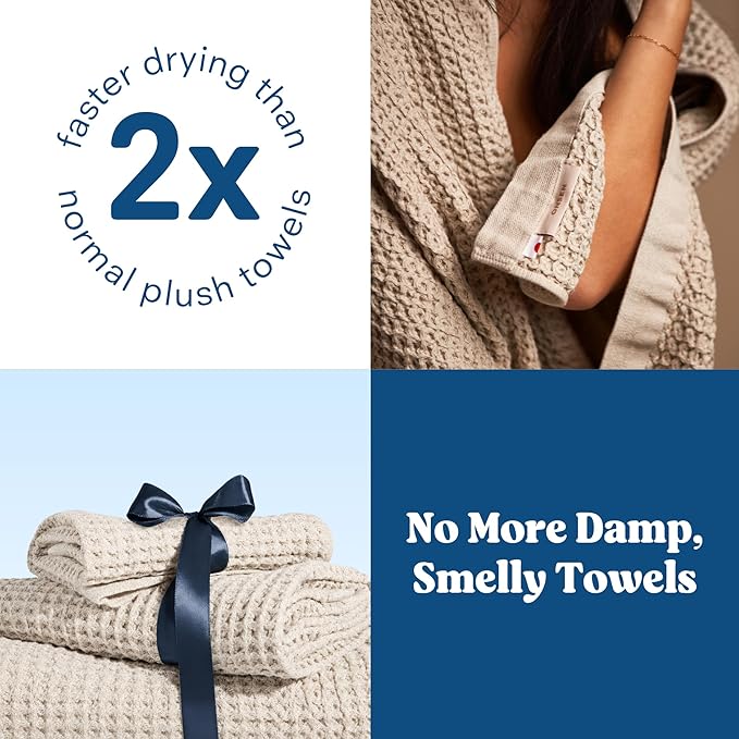 ONSEN Supima® Waffle Face Towels, Quick Dry Lint Free 100% USA Cotton, Lightweight Absorbent Face Towel Set, 12x12 in (Oatmeal, Face Towel 2-Pack)