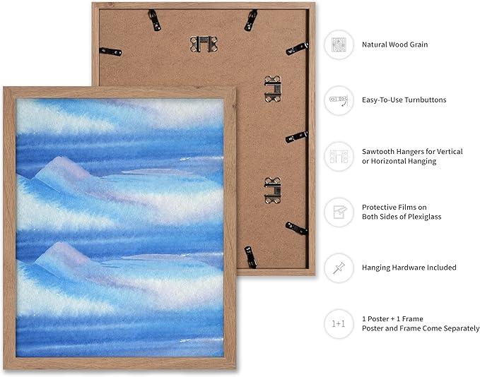 Monem Art Blue Watercolor Abstract Landscape Print - Minimalist Ocean Horizon Art Poster - Wall Decor for Living Room, Bedroom or Office - 16x20 Beige Framed Wall Art by Rs Lab Studio