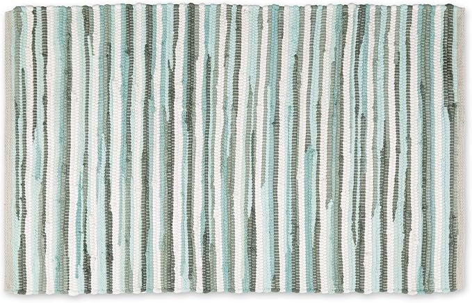 DII Chindi Home Collection Cotton Handwoven Slim Stripe Area Rag Rug, 2x3', Aqua
