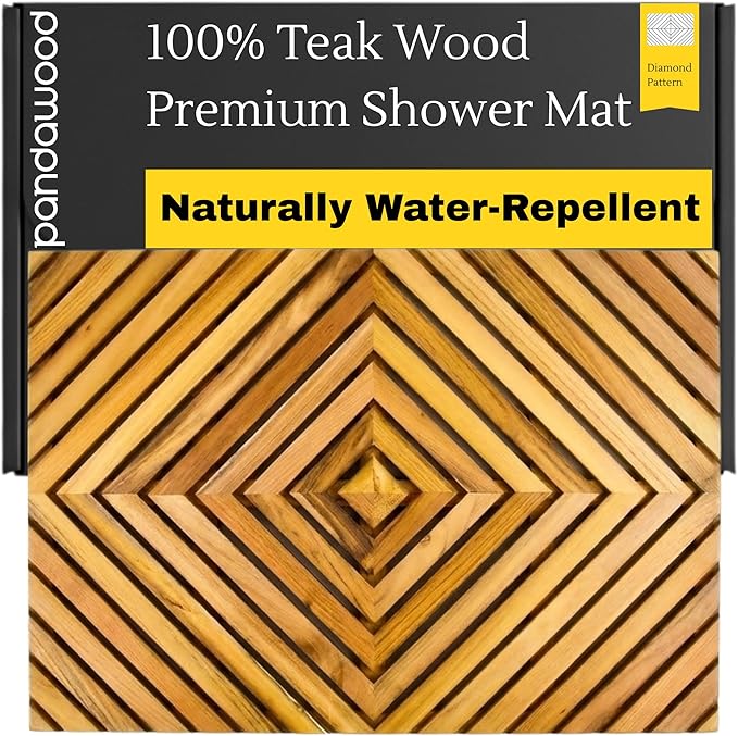 PANDAWOOD Teak Shower Mat for Inside Shower 22x15 - Premium Teak Wood Bath Mat Non Slip - Wooden Shower Mat for Outdoor - Heavy Duty Teak Bathroom Floor Mat for Bathtub Sauna