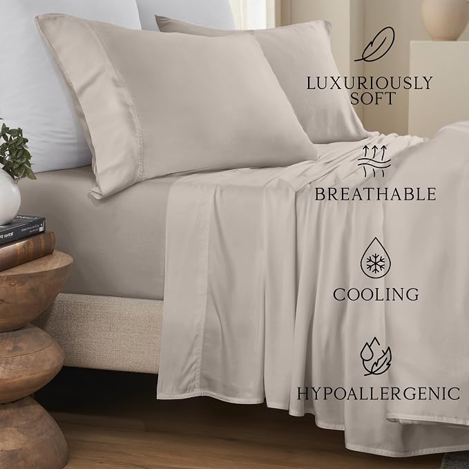 KARISSA MAE Pure Viscose from Bamboo Queen Size Pillowcase Set | 100% FSC Certified | Luxuriously Soft | Cooling | [Dune]