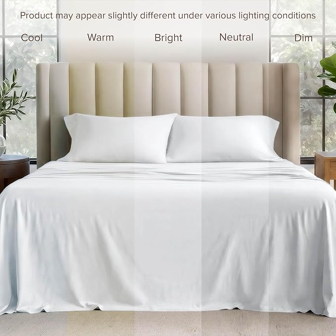 Bare Home 100% Organic Cotton Jersey Sheet Set, Ultra Soft, 100% Cotton - Sheet Set & Pillowcases - Deep Pocket Bed Sheets (Queen, White)