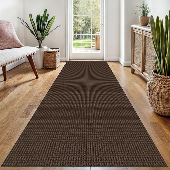 EARTHALL Woven Runner Rug 3x8 Ft Washable Runners for Hallways Wide Non Slip Rubber Backed Kitchen Runner Braided Indoor Floor Carpet for Entryway, Hallway, Kitchen, Bedroom, Brown