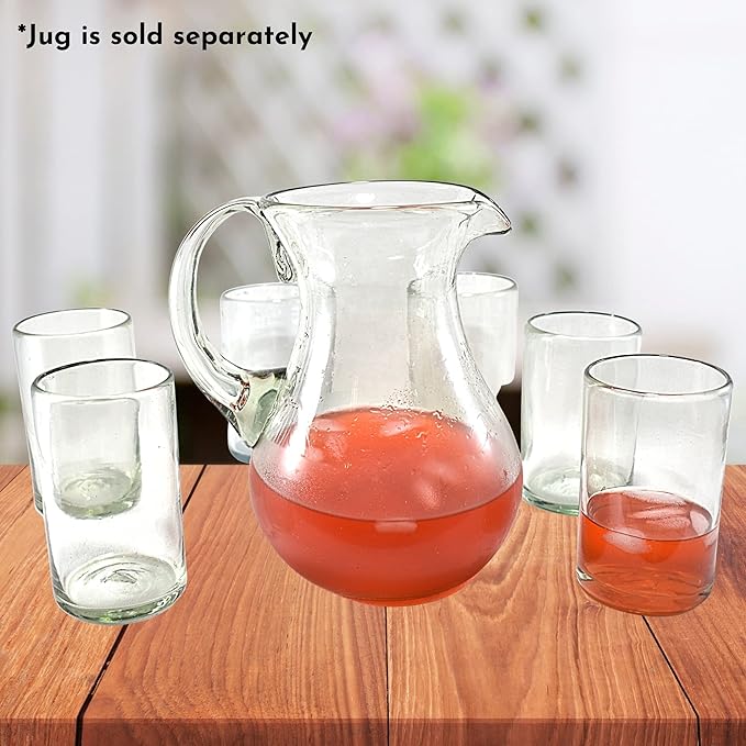 Hand Blown Drinking Glasses Artisan Crafted from Mexico Set of 6 pieces (Natural, Water 16 Oz.)
