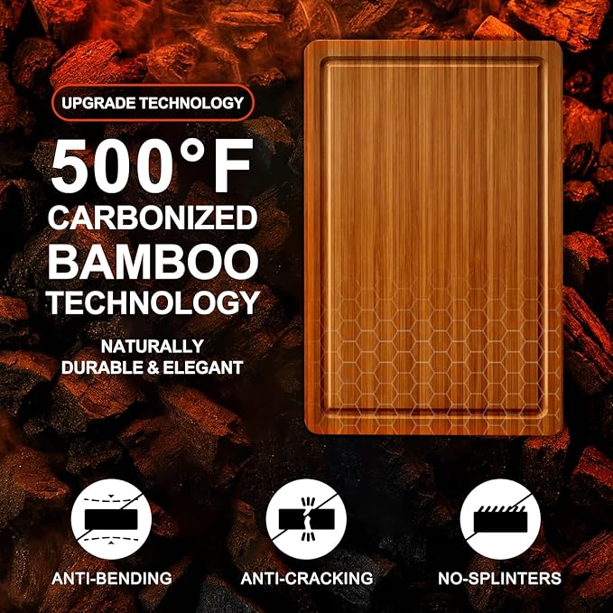 3 Pack Bamboo Cutting Board Set with Non Slip Solid Wood Cutting Boards Non Toxic Chopping Board for Kitchen Small Cutting Board Non Plastic Charcuterie Boards Meat Healthy Bread Cutting Board Sets