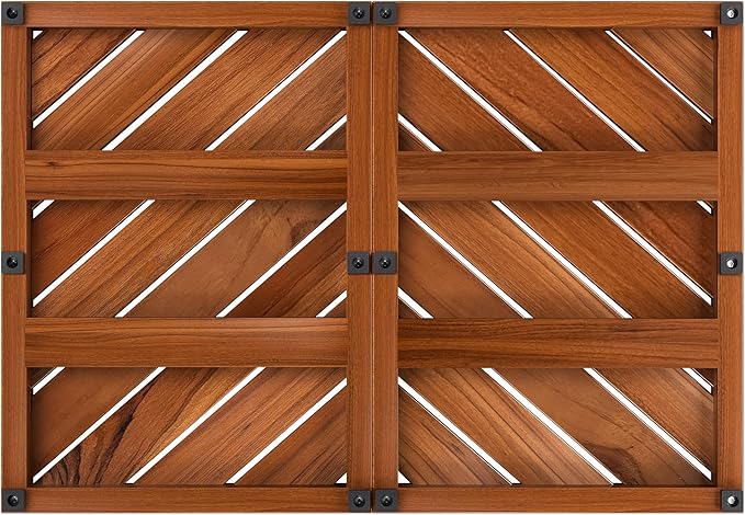 Teak Wood Bath Mat for Bathroom - (24.4" x 16.5") Non Slip Wooden Shower Mat Floor Sturdy Mats for Outside Inside Shower Luxury Spa Home or Outdoor