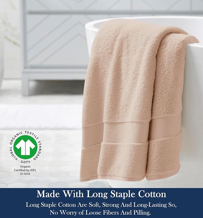 Organic Cotton Luxuriously Plush Bath Sheet | GOTS & Oeko-TEX Certified | Premium Hotel Quality Towels | Feather Touch Technology| 650 GSM Long Staple|Soft, Quick Dry & Ultra-Absorbent 36"x70"