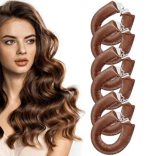 Heatless Curlers, Heatless Curls Overnight Set for Women, Soft Hair Curlers to Sleep In, Jumbo No Heat Hair Curlers Set with Headscarf and Hook for Long Hair - 6Pcs DarkBrown