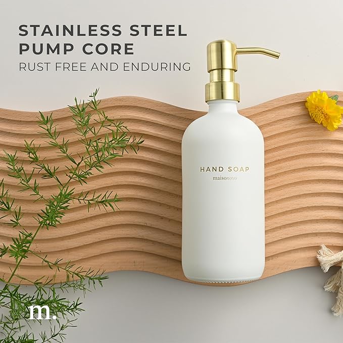 MaisoNovo Soap Dispenser 1-Piece Set | 16.9oz White Bottles with Gold Stainless Steel Pump Core