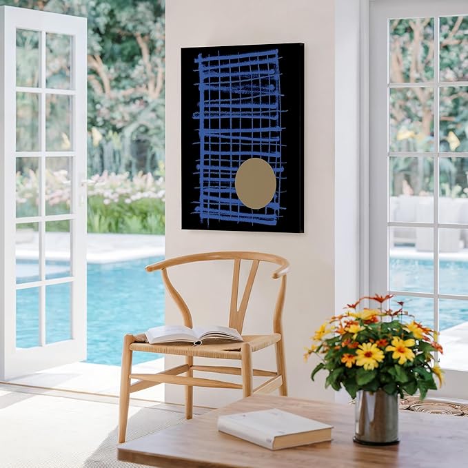 Monem Art Blue Grid Abstract Geometric Print - Modern Minimalist Art Poster - Wall Decor for Living Room, Bedroom or Office - 12x16 ROLLED CANVAS Wall Art by Mareike Bohmer