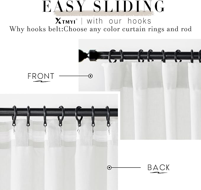 XTMYI White Linen Sheer Curtains 108 Inches Long Back Hidden Tab Tape Hooks Privacy Not See Through Simple Modern Curtains for Living Room 2 Panels Set