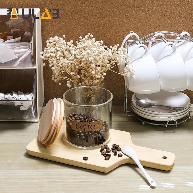 ULAB 3mm Thick Glass Food Container Set with Lid, 9.8 OZ Clear Storage Jar, Pack of 6, Glass Airtight Canisters set for Cookie, Candy, Coffee Beans, USJ1001