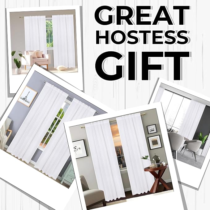 Bedding Craft White Cotton Tab Top Curtain Panels for Bathroom Window, 50x84 inch – Modern Farmhouse Style, Light Filtering, Machine Washable – Ideal for Thanksgiving, Christmas & Everyday Decor