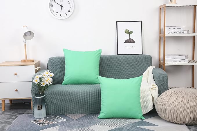 TangDepot 2-Pack Cotton Throw Pillow Covers 16x16 Mint Green | 100% cotton, same-color zip, machine wash & air dry. For living room, bedroom, office, car. 42 colors, 496 sizes. Cover only.