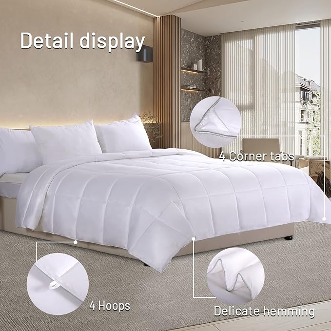 NEXHOME PRO Organic Natural Cooling Lightweight Comforter King,Viscose from Bamboo White 90"x 108" Down Alternative Cool Duvet Insert,Summer Bedding Blanket for Hot Sleepers,8 Corner Tabs