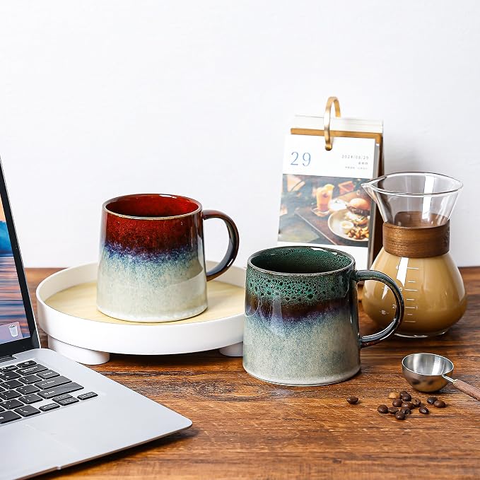 Large Ceramic Coffee Mugs, 20 oz Handmade Pottery Mug, Big Tea Cups with Handle for Office and Home, Dishwasher and Microwave Safe (Ink Green)