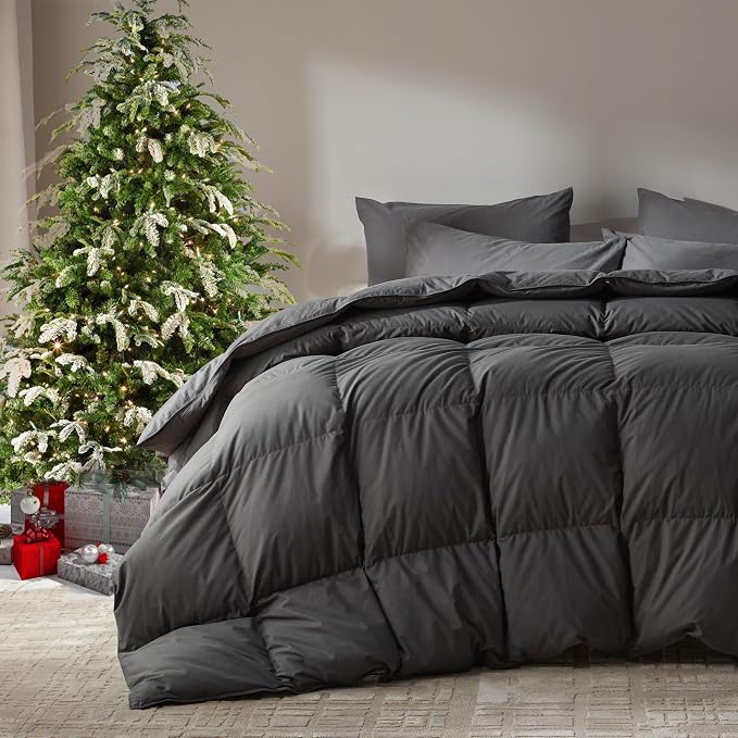 Goose Feather Down Comforter Oversized King Size,100% Organic Cotton Duvet Insert,All-Season Luxury Duvet Insert with Baffle Box Design, 750+Fill Power Hotel Collection Bedding Comforter