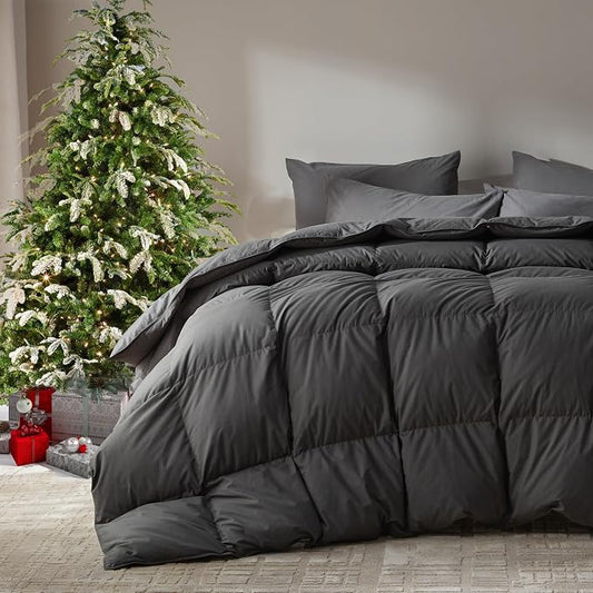 Goose Feather Down Comforter Oversized King Size,100% Organic Cotton Duvet Insert,All-Season Luxury Duvet Insert with Baffle Box Design, 750+Fill Power Hotel Collection Bedding Comforter
