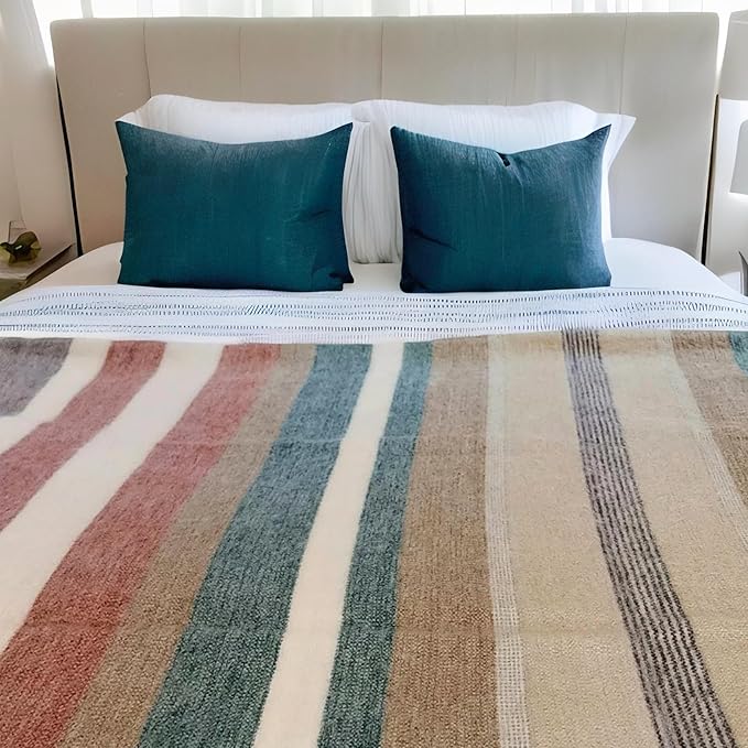 Alpaca Wool Throw Blanket | Warm, Ultra-Soft, 85" x 65" | Breathable, Non-Itchy Blanket-Throw | Hypoallergenic and Beautiful Fabric (Tropical Green)