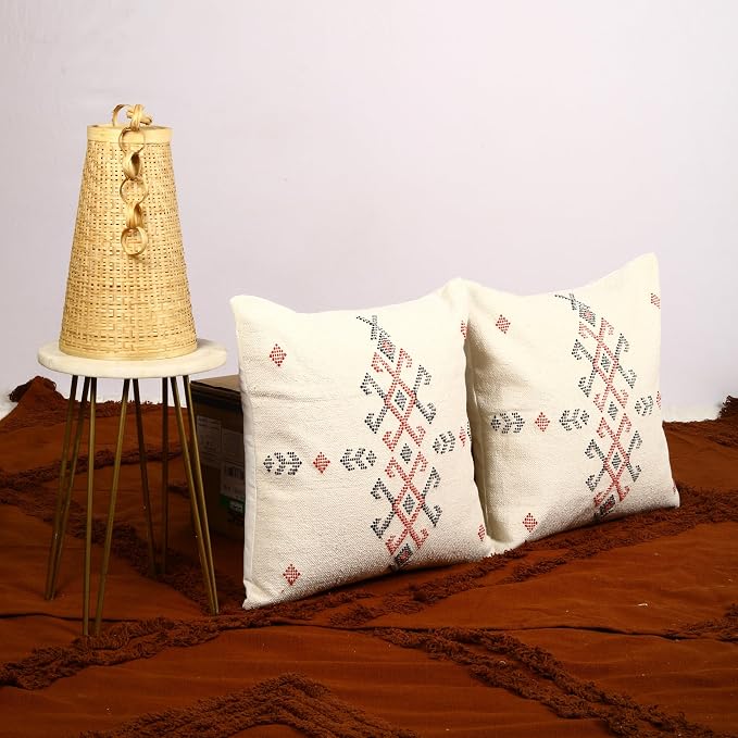 Trade Star 100% Cotton Handwoven Pillow Cases Decorative Sabra Cushion case Beautiful Sabra Kilim Pillow Shams Handloomed Pillow Covers 18x18 Inches Set of 2 Throw Cushion Covers