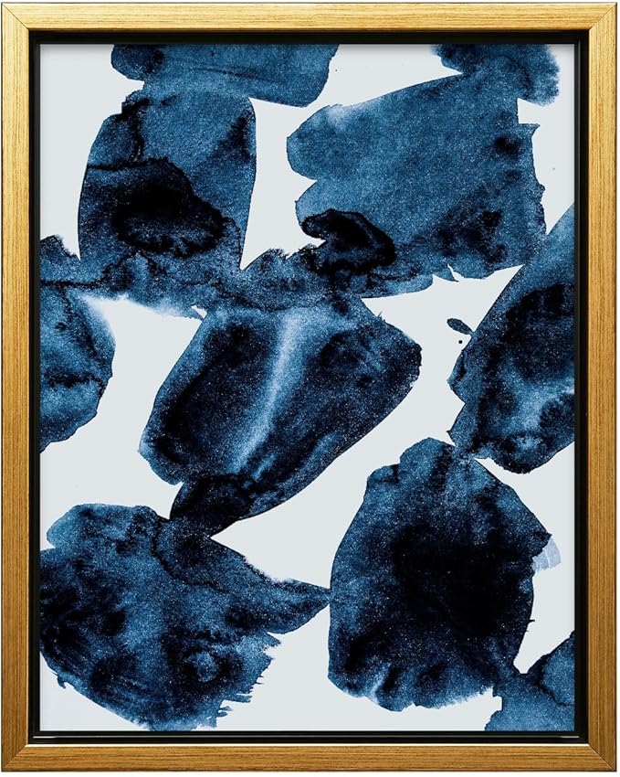 Monem Art Blue Abstract Watercolor Texture Print - Minimalist Modern Art Poster - Wall Decor for Living Room, Bedroom or Office - 12x16 Gold Framed CANVAS Wall Art by Mareike Bohmer