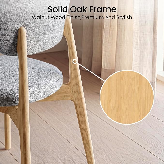 COLAMY Dining Chairs Set of 2, Modern Upholstered Kitchen Room Chairs with Solid Natural Oak Wood Legs, 5-Min Easy Assembly Anti-Wobble, High-Weight Fabric Farmhouse Side Chair, 300lbs,Oak,LightGrey