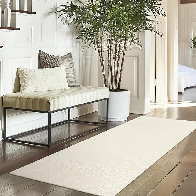 LEEVAN Washable Runner Rugs 2'x5', White Hallway Runner Rug, Hand-Woven Reversible Entryway Rug, Modern Bedroom Farmhouse Bathroom Rugs, Soft Laundry Room Carpet, Long Carpet Sink Foyer
