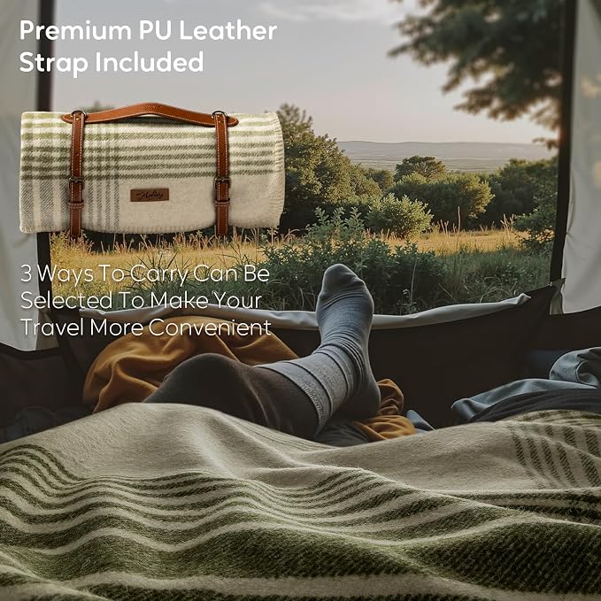 Molithe 100% Wool Blanket, 62" x 86", Warm, Thick, Washable, Military | Great for Camping, Outdoors, Sporting Events, Survival Kits PineGreen