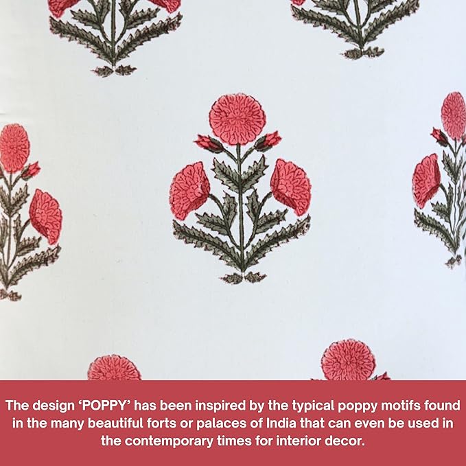 ATOSII Block Print Boho Throw Pillow Covers, 20 X 20, Set of 2, Decorative Couch Pillows for Living Room, 100% Cotton Canvas Acccent Pillows, Christmas Thanksgiving Fall Preppy Throws - Poppy