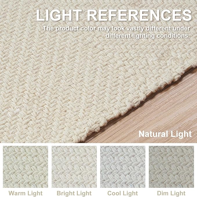 Collive Small Bathroom Rug, 2' x 3' Hand-Woven Low Profile Front Entryway Rug, White/Beige Cotton Reversible Washable Kitchen Mat Modern Farmhouse Carpet for Foyer Bedroom Back Door Decor