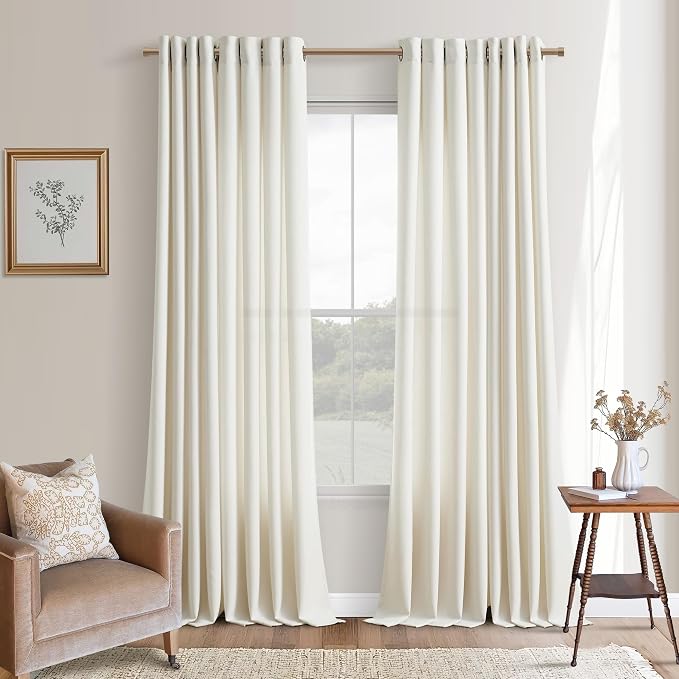 Natural Linen Extra Long Curtains 120 Inch Length for Living Room 2 Panels Privacy Grommet Drapes Light Filtering Semi Sheer Curtains for Dining Room Sliding Door 10 FT 52x120 Birch Cream Ivory
