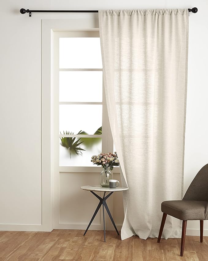 Solino Home Light Natural Linen Curtain 144 Inches Long, Light Filtering Rod Pocket Curtain 52 x 144 Inch, 100% Pure Linen European Flax Window Treatment for Living Room, Bedroom - 1 Panel