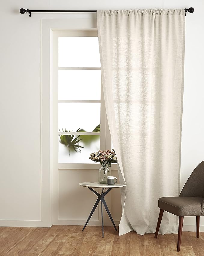 Solino Home Light Natural Linen Curtain 52 x 120 Inch, Light Filtering Rod Pocket Curtain 120 Inches Long, 100% Pure Linen European Flax Window Treatment Panel for Living Room, Bedroom - 1 Panel