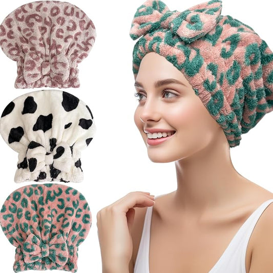 Jseng 3Packs Microfiber Hair Towel for Women - Quick-Drying, Super Absorbent Hair Wrap with Bow Design, Soft Hair Towel Turban for Curly Long Wet Hair