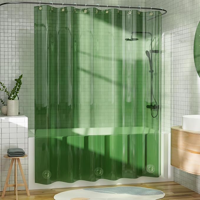 AmazerBath Shower Curtain Liner for Summer, 100% EVA Clear Green Heavy Duty Luxury Shower Curtain and Liner 2-in-1, 72x72 Plastic Weighted Shower Liner, 12 Rustproof Grommets & 3 Heavyweight Stones