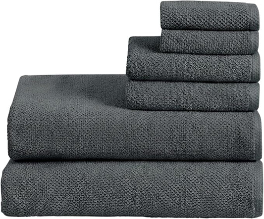 Great Bay Home 100% Cotton 6 Piece Bath Sheet Set - Absorbent, Quick-Drying, Durable Bath Towels for Bathroom Decor - Low-Twist, Two-Ply Fibers (Midnight)