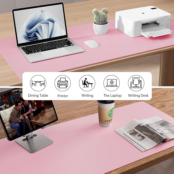 Aothia Faux Leather Desk Mat – Large Mouse Pad, Non-Slip PU Leather Blotter, Waterproof Writing Surface for Office and Home (Fairy Pink, 47.2" x 23.6")