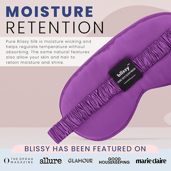 Blissy Silk Sleep Mask - Eye Sleeping Mask for Women & Men for Total Blackout - 100% Pure Mulberry Silk, 22 Momme 6a Fibers - Blindfold Sleep Mask Side Sleeper Eye Cover (Royal Purple)