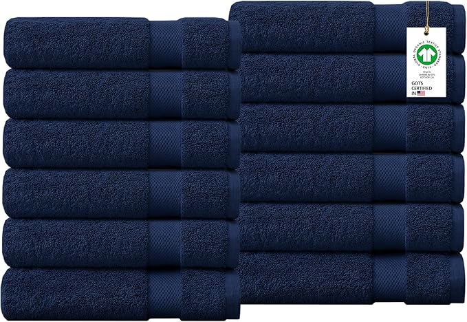 100% Organic Cotton Towels 650 GSM Plush Feather Touch Quick Dry Bath Towel, Pack of 12 GOTS Certified, Oeko-Tex Green Certified, Organic Cotton Bath Towel, 30"X58"