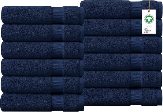 100% Organic Cotton Towels 650 GSM Plush Feather Touch Quick Dry Bath Towel, Pack of 12 GOTS Certified, Oeko-Tex Green Certified, Organic Cotton Bath Towel, 30"X58"