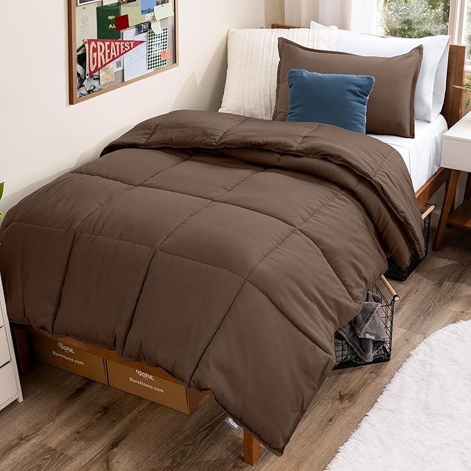 Bare Home Comforter Set - Twin/Twin Extra Long Size - Ultra-Soft - Goose Down Alternative - Premium 1800 Series - All Season Warmth (Twin/Twin XL, Cocoa)
