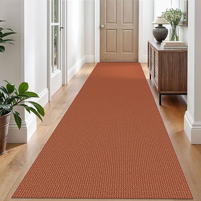 EARTHALL Woven Runner Rug 3x10 Ft Washable Runners for Hallways Long Non Slip Rubber Backed Kitchen Runner Braided Indoor Floor Carpet Runners for Entryway, Hallway, Kitchen, Rustic Orange/Tan