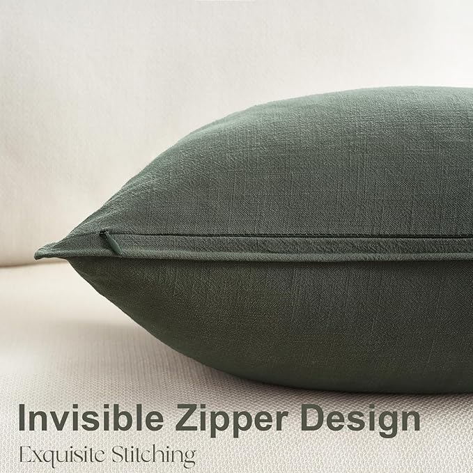 Pack of 4,Decorative Linen Soild Throw Pillow Covers Soft Accent Cushion Case Boho Farmhouse Neutral Pillowcase for Couch Sofa Bedroom Living Room Home Decor 18 x 18 Inch Green