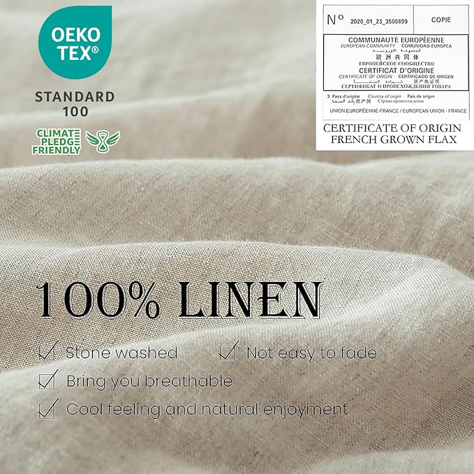 Simple&Opulence 100% Linen Duvet Cover Set 3pcs Basic Style Natural French Washed Flax Solid Color Soft Breathable Farmhouse Bedding with Button Closure - Linen, California King