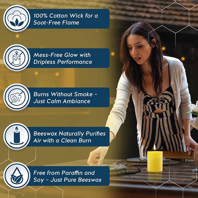 100% Pure Beeswax Candle – Long Lasting Burn – Non-Toxic & Hypoallergenic – Natural Honey Aroma – Handcrafted – Sustainably Sourced – Alternative Imagination – 3x4 Inch – Natural Yellow