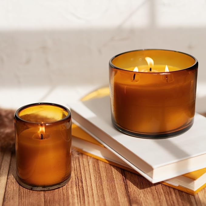 Bluecorn Beeswax 3-Wick Candle Refill – 22oz Amber Glass Jar, 100% Pure Beeswax, Unscented – 40 Hr Long Burn, Cotton Wick, Non Toxic – Handmade in USA, 1 Count
