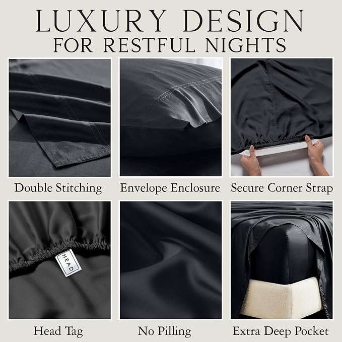 KARISSA MAE Pure Viscose from Bamboo King Size Pillowcase Set | 100% FSC Certified | Luxuriously Soft | Cooling | [Black]