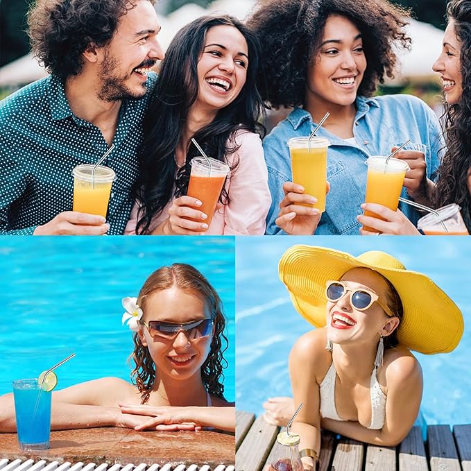 Besteek Home 6 Pcs Stainless Steel Straws, Reusable Metal Straws for 30 oz & 20 oz Tumblers Cups Mugs Cold Beverage, Cleaning Brush Included