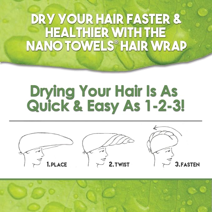 Nano Towels Hair Drying Wrap for Fine, Delicate, Thinning, Curly and Frizzy Hair | Twisty Towel Replaces Dryers, Cotton & Microfiber Cloth Towels | Seashore Teal, One Size Fits All